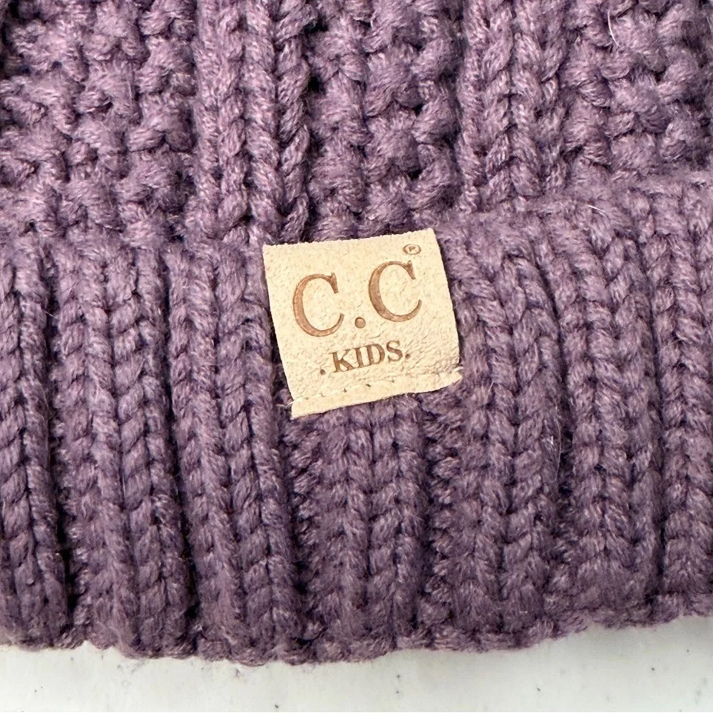 C.C Kids Dark Purple Knit Beanie with Pom-Pom